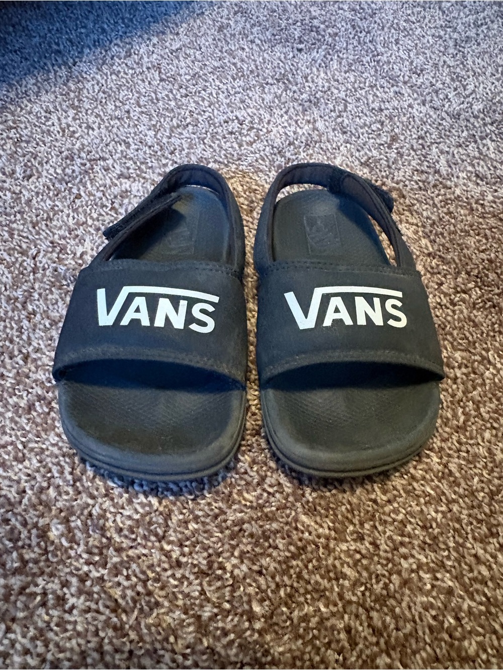 Vans Kids Black Slide Sandals with White Logo and Back Strap